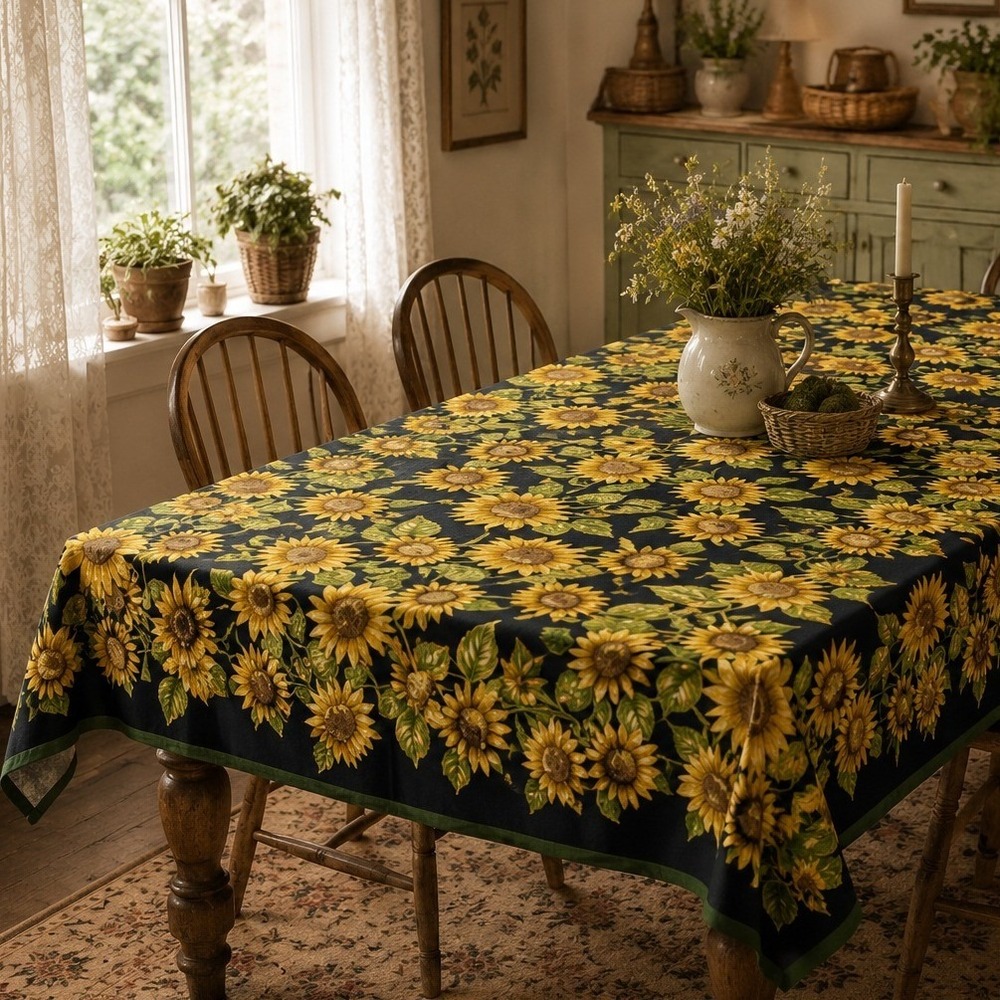April Cornell 114"x60" Tablecloth Sunflower Floral Fall Grandmacore Maximist